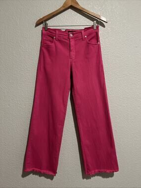 Karen Kane Mid Rise Wide Leg Crop Jeans Coastal Barbie Pink Stretch 6 28X27